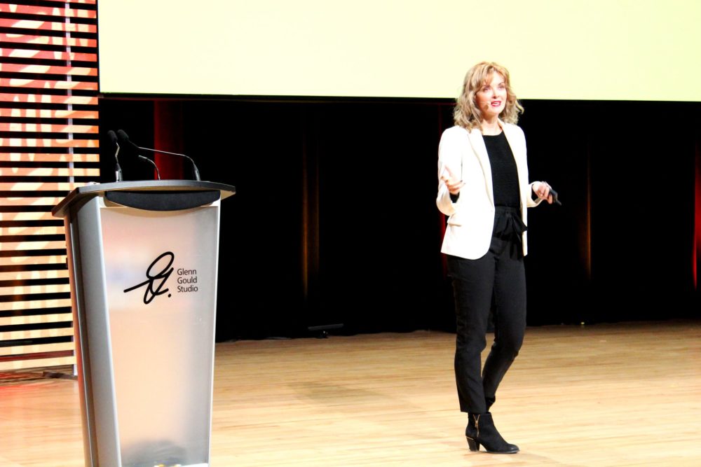 BRamona delivers the keynote presentation at Social Media Week Toronto. Photo credit Dama PR.